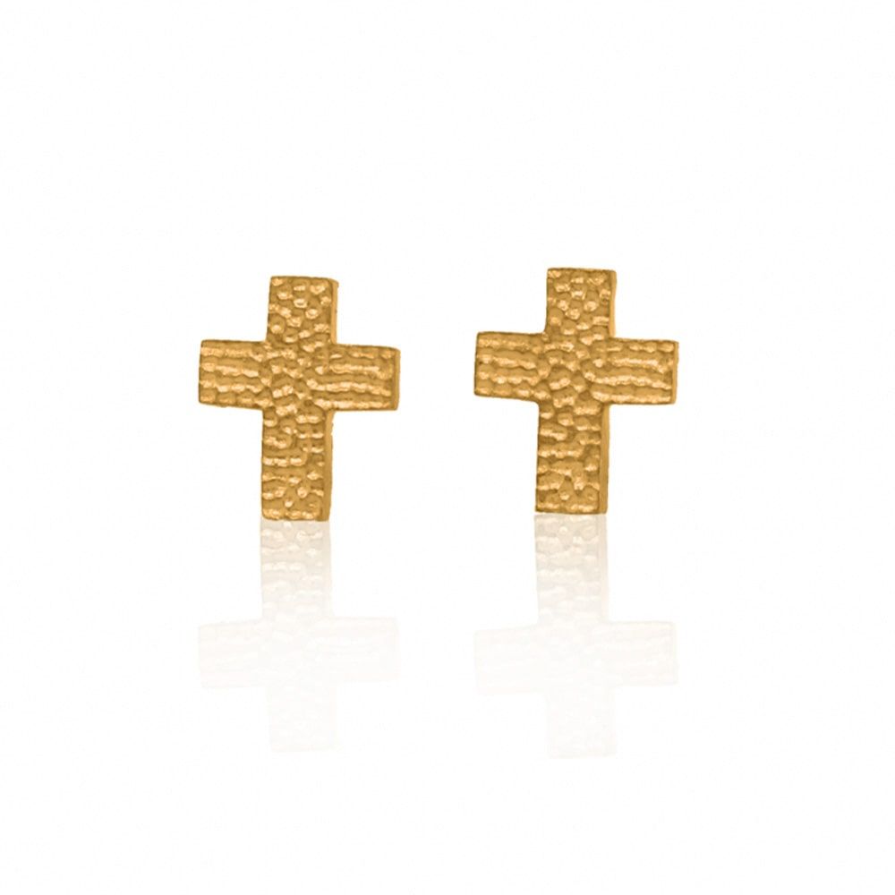 Gold\u0020Hammered\u0020Cross\u0020Earrings\u002DSD24K