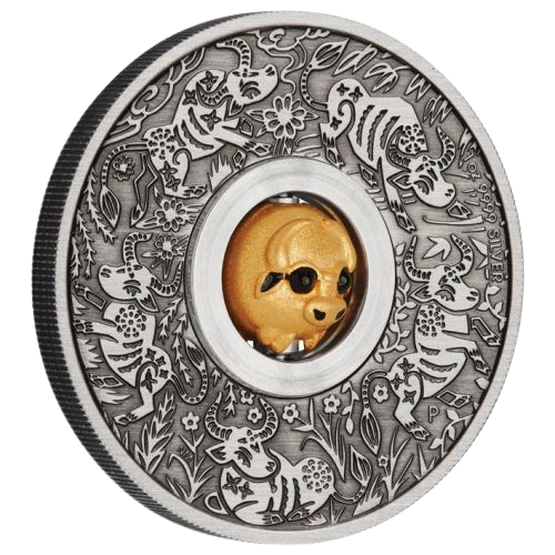 2021\u00201\u0020oz\u0020Year\u0020of\u0020the\u0020Ox\u0020Rotating\u0020Charm\u0020Antiqued\u0020Silver\u0020Coin