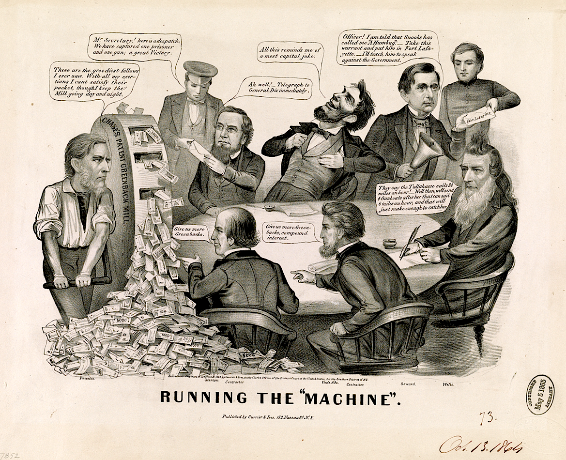 Greenback vs Gold dollar Coin values SD Bullion Running the Machine Cartoon SDBullion.com