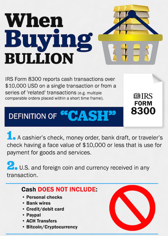 IRS Cash Reporting Gold Silver Bullion Buying SD Bullion SDBullion.com